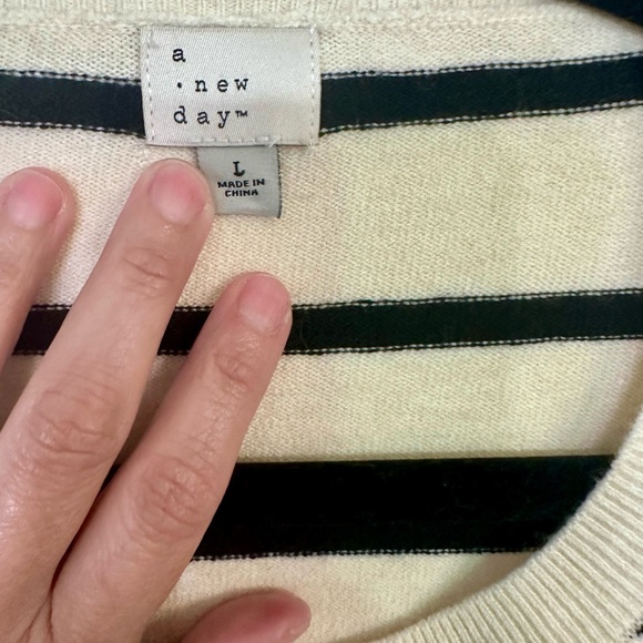 A New Day Black and White Striped Cardigan Sweater - Picture 2 of 4